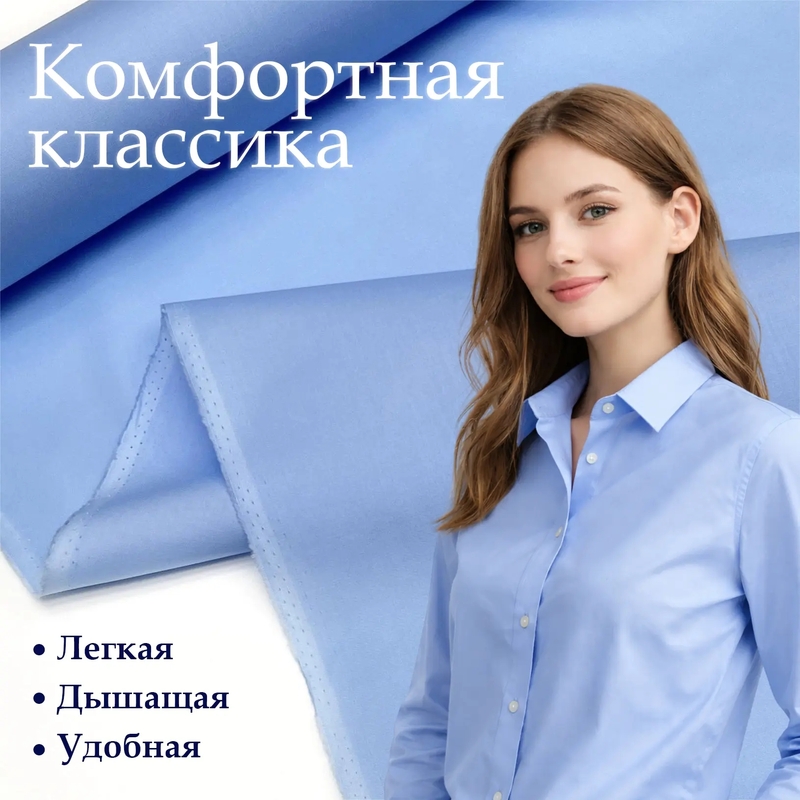 Рубашечный хлопок с эластаном. (97%/3%). Голубой. CN-HEL-002