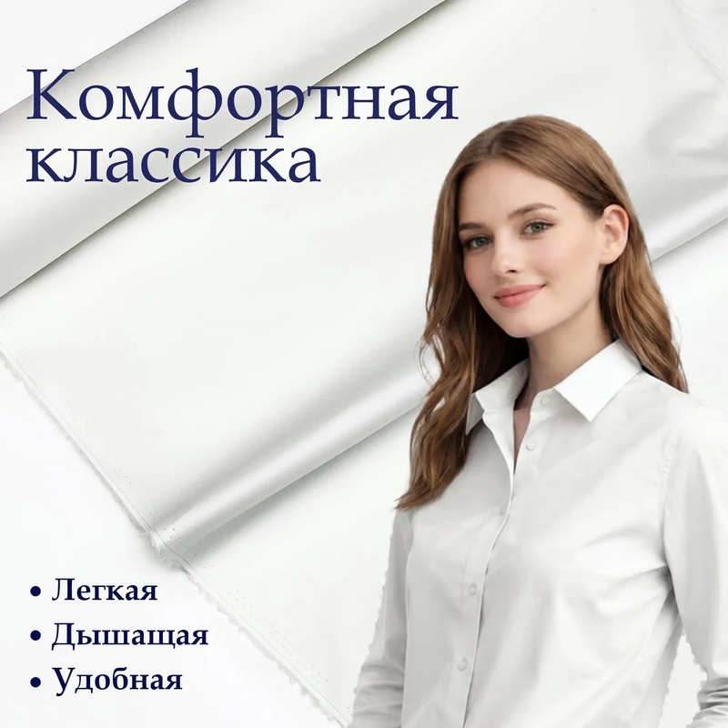Рубашечный хлопок с эластаном. (97%/3%). Тёплый белый. CN-HEL-005