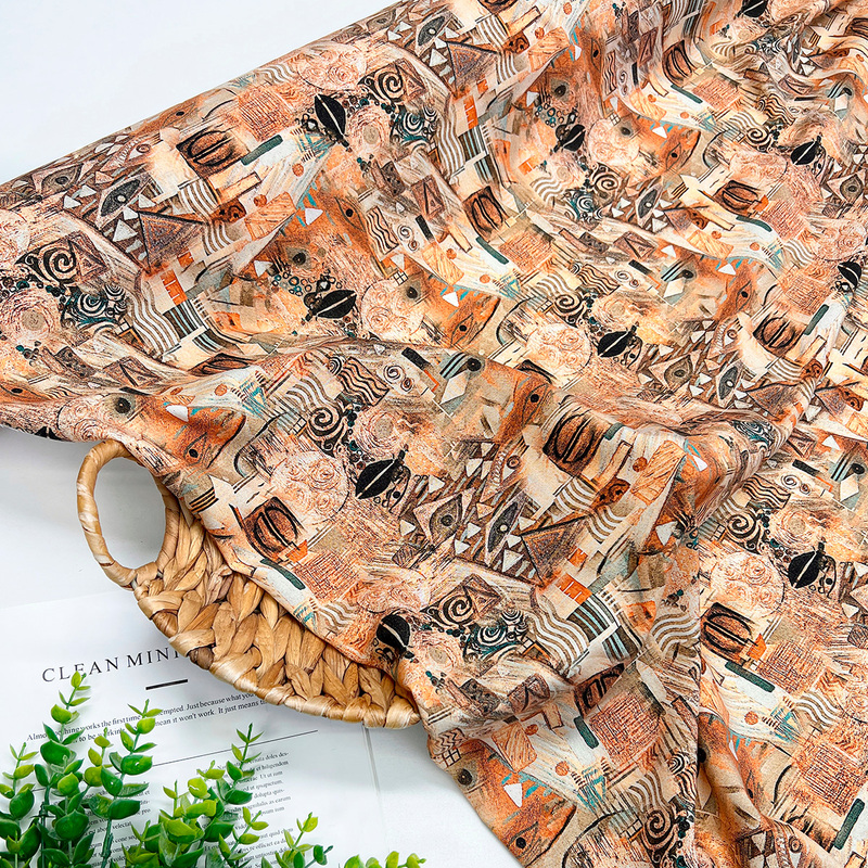 Штапель, плательная вискоза. Коричневая геометрия. Digital. STK-80 ОСТААТОК 1м